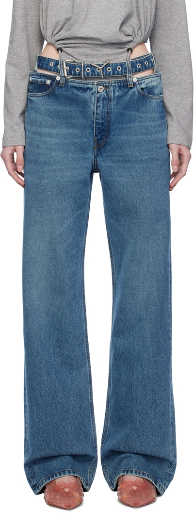 Shop Y/project Blue Y-belt Jeans In Evergreen Vntg Blue