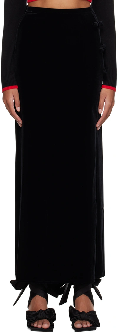 Shop Ganni Black Bow Maxi Skirt In 099 Black