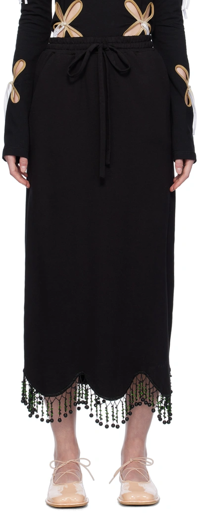 J.kim Black Hand Beaded Midi Skirt In Black