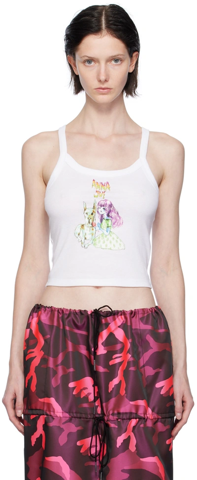 Shop Anna Sui White Graphic Tank Top