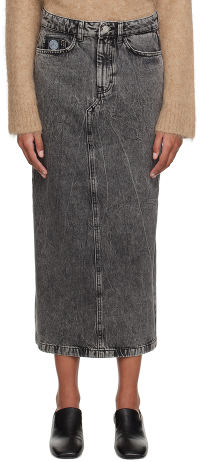 Shop Holzweiler Gray Louis Denim Maxi Skirt In 1054 Dk. Grey