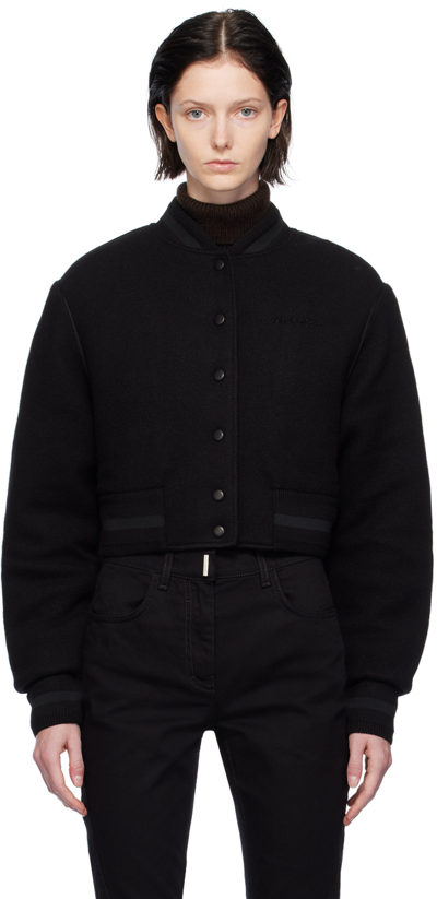 Shop Givenchy Black Cropped Varsity Bomber Jacket In 001 Black