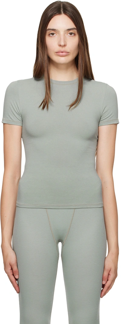 Shop Skims Green Cotton Jersey T-shirt In Mineral