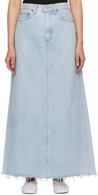 Shop Agolde Blue Hilla Denim Maxi Skirt In Practice (mid Ind)