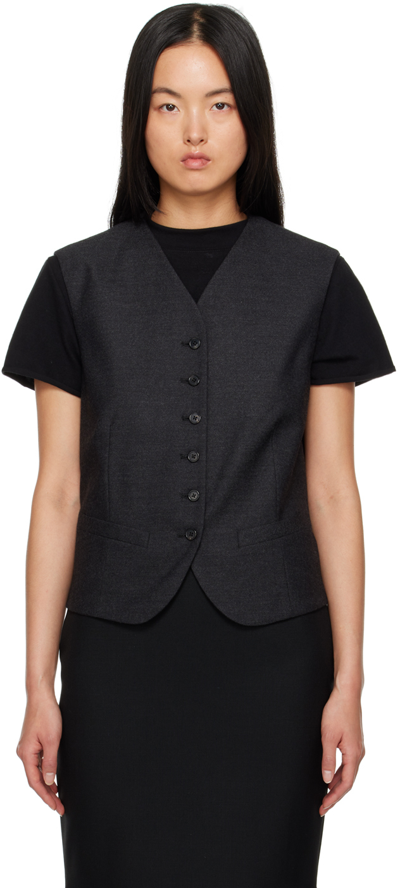 The Row Vegas Button-front Wool Vest In Charcoal Melange
