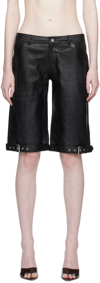 Shop Miaou Black Clay Leather Shorts