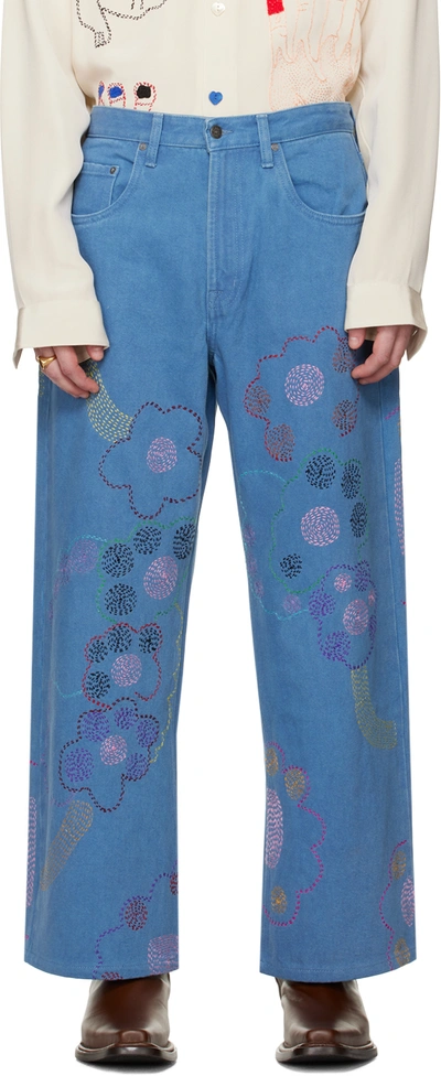 Shop Glass Cypress Blue Embroidered Jeans