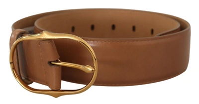 Shop Dolce & Gabbana Elegant Gold Buckle Leather Women's Belt In Brown