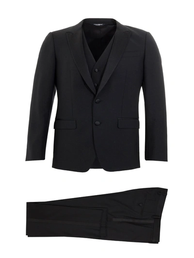 Shop Dolce & Gabbana Elegant Black Three-piece Wool Men's Suit