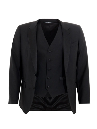 Shop Dolce & Gabbana Elegant Black Three-piece Wool Men's Suit
