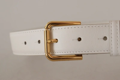 Shop Dolce & Gabbana Chic White Leather Belt With Gold Engraved Women's Buckle