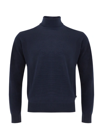Shop Ferrante Elegant Blue Wool Turtleneck Men's Sweater