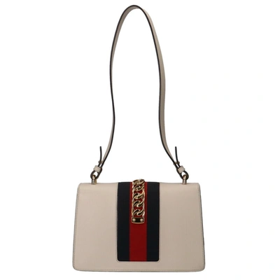 Shop Gucci Sylvie White Leather Shoulder Bag ()
