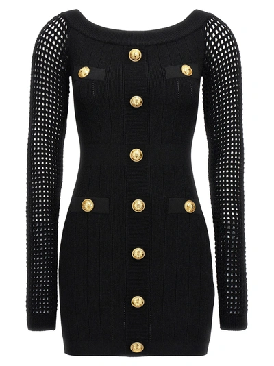 Shop Balmain Off-shoulder Knit Dress Dresses Black
