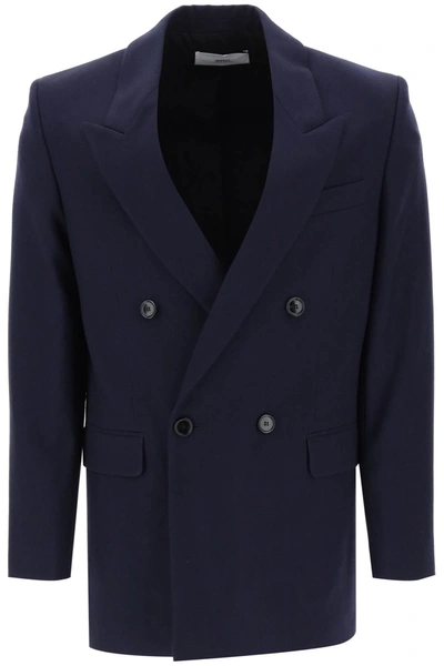 Shop Ami Alexandre Mattiussi Wool Serge Double Breasted Blazer In Blue