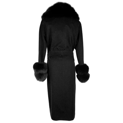 Shop Made In Italy Elegant Virgin Wool Coat With Luxe Fox Fur Women's Trim In Black