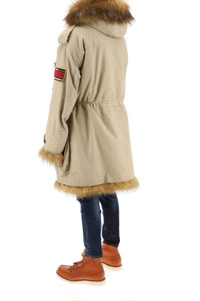 Shop Dsquared2 Canadian Parka With Eco-fur Lining In Beige