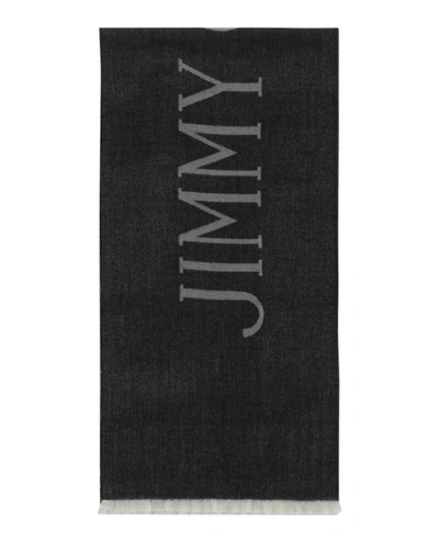 Shop Jimmy Choo Wool Logo Scarf In Black