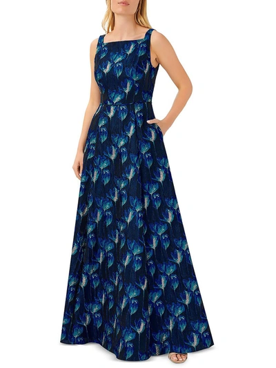 Shop Aidan Mattox Womens Jacquard Metallic Evening Dress In Multi