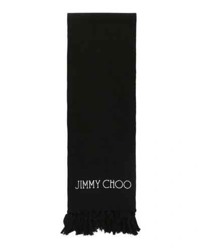 Shop Jimmy Choo Wool Logo Printed Scarf In Black