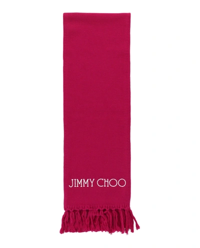Shop Jimmy Choo Wool Logo Scarf In Pink