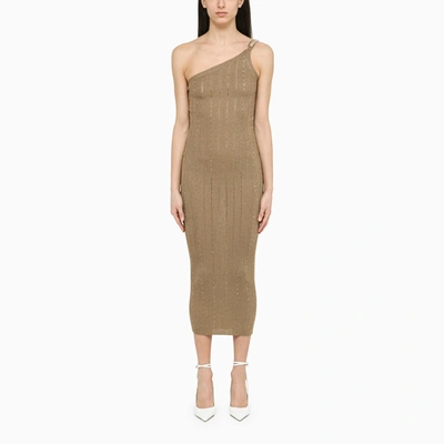 Shop Alessandra Rich Gold One Shoulder Dress With Rhinestones