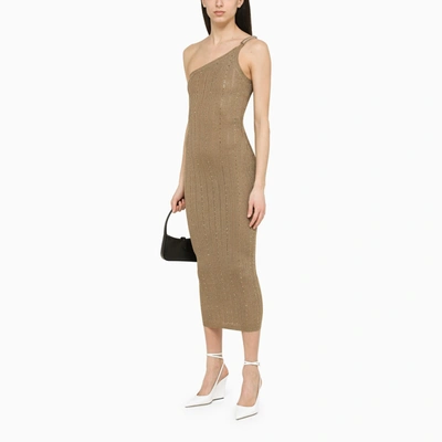 Shop Alessandra Rich Gold One Shoulder Dress With Rhinestones