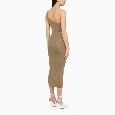 Shop Alessandra Rich Gold One Shoulder Dress With Rhinestones