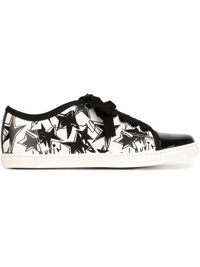 Shop Lanvin Star Print Toe Cap Sneakers In White/black/0010