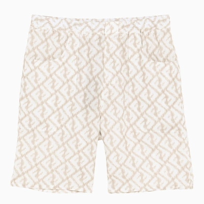 Shop Fendi Beige/white Linen Bermuda Shorts