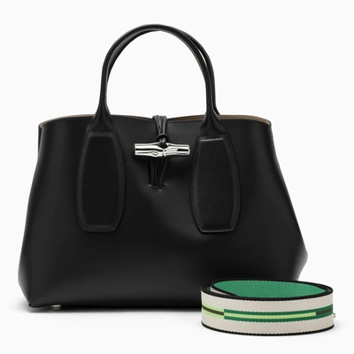 Shop Longchamp Roseau M Black Leather Shoulder Bag