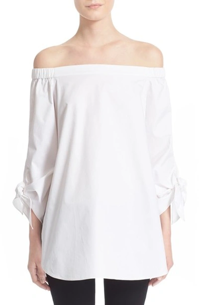 Shop Tibi Off The Shoulder Cotton Tunic In White/ White