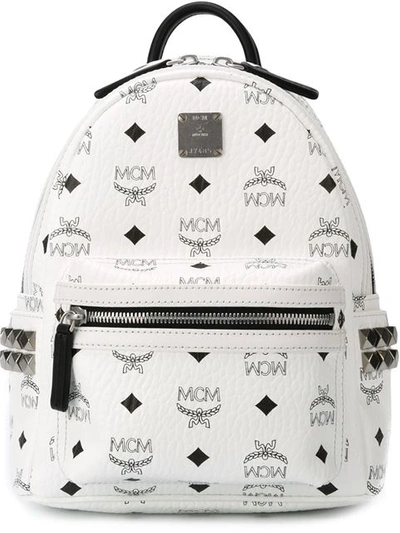 Mcm Mini Stark Side Stud Coated Canvas Backpack - White