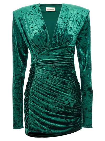 Shop Alexandre Vauthier Draped Velvet Dress Dresses Green