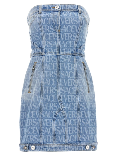 Shop Versace Allover Dresses Light Blue
