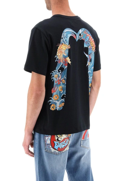 Shop Evisu Crew-neck T-shirt With Prints In Black