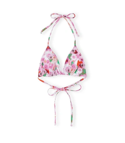 Shop Ganni Pink Floral Bikini Top