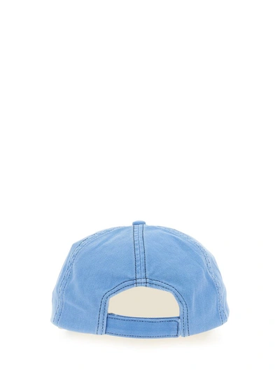 Shop Ganni Baseball Hat With Logo In Baby Blue