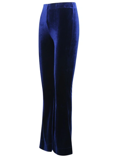 Shop Ganni 'flared' Blue Velvet Jersey Pants