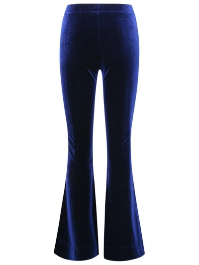 Shop Ganni 'flared' Blue Velvet Jersey Pants