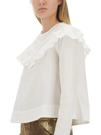Shop Ganni Ruffle Shirt In White