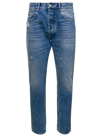 Shop Icon Denim 'kanye' Blue Five-pocket Jeans With Logo Patch In Cotton Denim Man