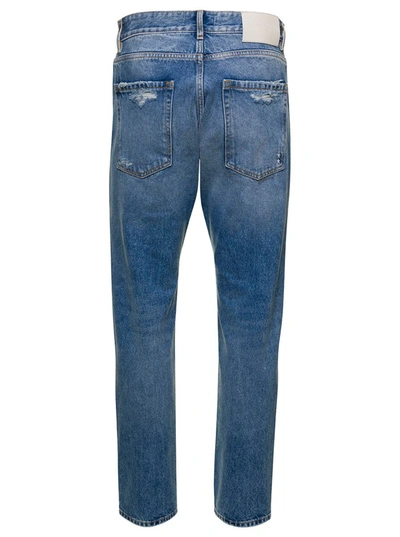 Shop Icon Denim 'kanye' Blue Five-pocket Jeans With Logo Patch In Cotton Denim Man