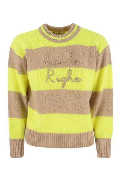 Shop Mc2 Saint Barth Brushed Crew-neck Jumper With Lettering In Beige/yellow