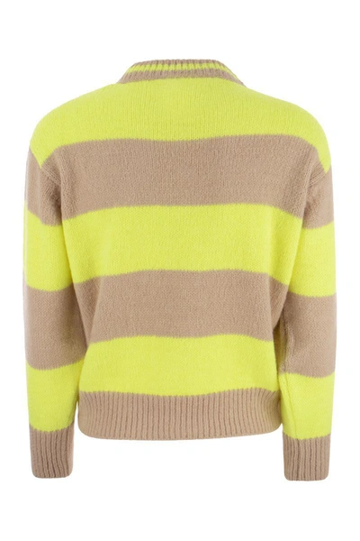 Shop Mc2 Saint Barth Brushed Crew-neck Jumper With Lettering In Beige/yellow