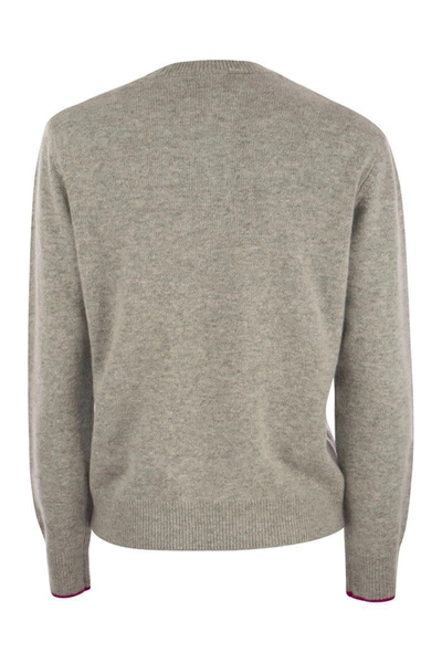 Shop Mc2 Saint Barth Wool And Cashmere Blend Jumper With La Vedo Grigia Embroidery In Grey