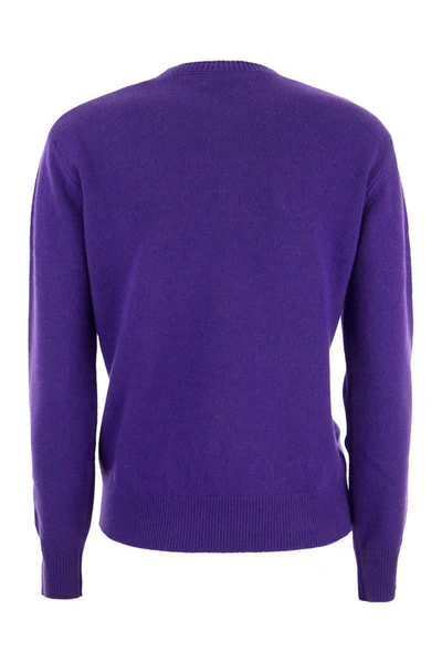 Shop Mc2 Saint Barth Wool And Cashmere Blend Jumper With Dangerous Embroidery In Purple