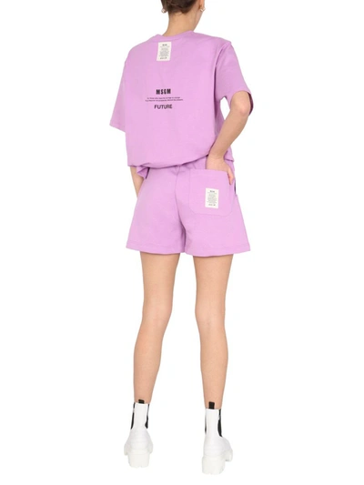 Shop Msgm Cotton Shorts In Lilac