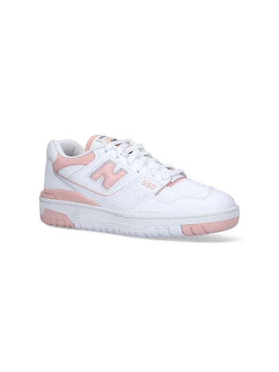 New Balance '550' White And Light Pink Low Top Sneakers With Logo In Leather Woman In White