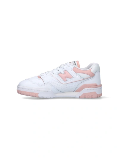 New Balance '550' White And Light Pink Low Top Sneakers With Logo In Leather Woman In White